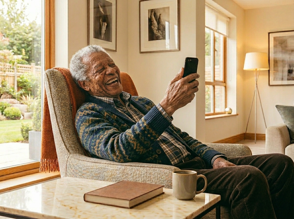 Future image of retirement community residents choosing hosted Silver Sips gatherings together